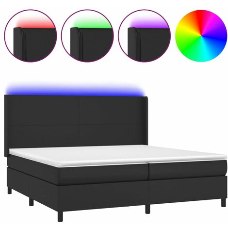 Cadre de lit LED avec sommier tête de lit matelas 200x200cm synthétique noir TDL0209137 (1/5)