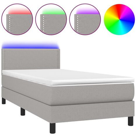 Cadre de lit LED avec sommier tête de lit matelas 90x200cm tissu gris clair TDL0209450 (1/5)