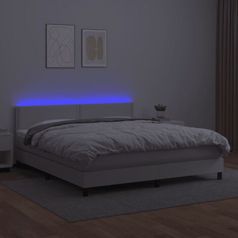 Lit Avec Sommier Et Tête De Lit LED 140x190cm - Revêtement Similicuir Blanc - Stable Avec Pieds Renforcés - Marque November