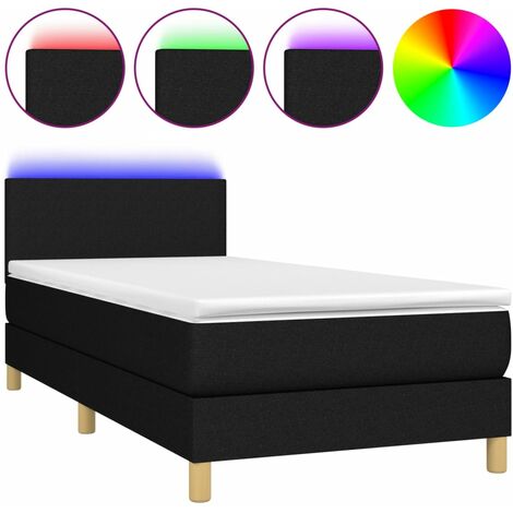 Cadre de lit LED avec sommier tête de lit matelas 80x200cm tissu noir TDL0209109 (1/5)