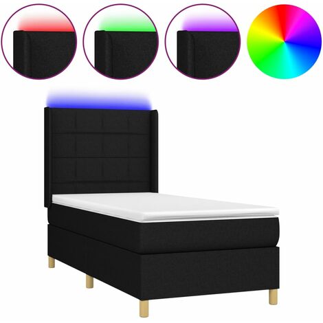 Cadre de lit LED avec sommier tête de lit matelas 80x200cm tissu noir TDL0209112 (1/5)