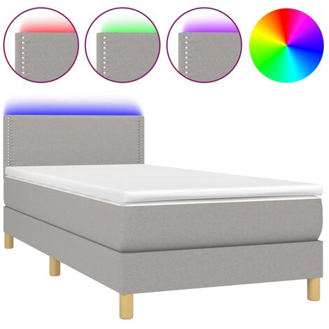 Cadre de lit LED avec sommier tête de lit matelas 90x190cm tissu gris clair TDL0209466 (1/5)
