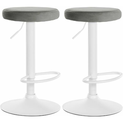 Lot de 2 tabourets de bar avec assise en tissu velours gris et cadre métal blanc TDB10700 (1/4)