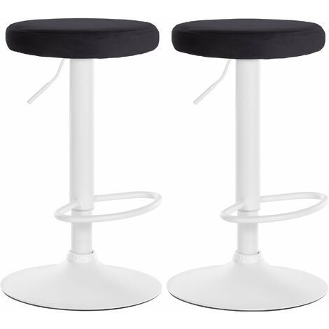 Lot de 2 tabourets de bar avec assise en tissu velours noir et cadre métal blanc TDB10703 (1/4)
