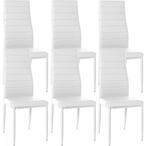 Lot de 6 chaises de salle à manger design simple en synthétique blanc avec couture cadre en métal noir CDS10297 (1/5)