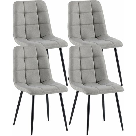 Lot de 6 Chaises Salle à Manger HavenlyHome, Tissu Lin, Dossier Ergonomique, Pieds en Métal, pour Salon, Cuisine, Chambre à Coucher, Gris