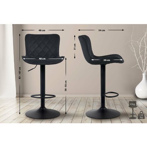 Lot 2 Tabourets De Bar Almada - Réglables En Hauteur, Plastique Et Métal Noir, Pivotants