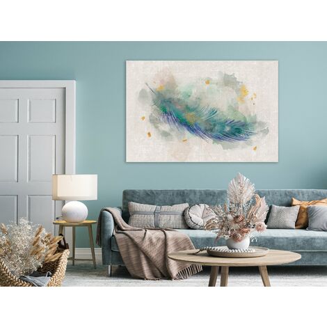 Tableau Sur Toile Ikon Canvas Art - Vitrail Cygnes Bleu Et Blanc - Décoration Murale