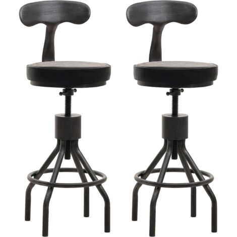 Lot de 2 tabourets de bar chaise haute design industriel avec repose-pieds rotatif réglable en hauteur en acier et simili cuir noir TDB04084 (1/5)