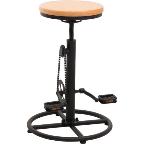 Tabouret de bar x1 chaise de comptoir avec repose-pieds rotatif réglable en hauteur design de vélo industriel en métal et bois massif naturel TDB04089