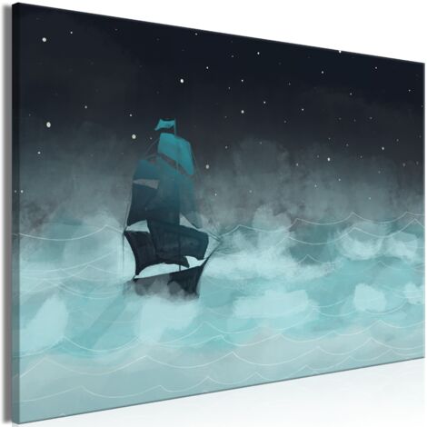 Tableau toile de décoration murale impression premium en 1 partie sur châssis en bois motif Deuxième variante des vagues nocturnes 30x20cm 110017852 (1/3)