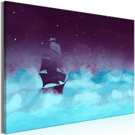 Tableau toile de décoration murale impression premium en 1 partie sur châssis en bois motif Troisième variante des vagues nocturnes 30x20cm 110017856 (1/3)