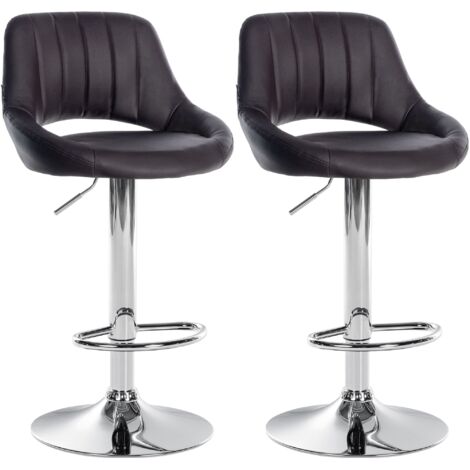 Lot de 2 tabourets de bar avec repose-pieds en forme d'arc assise en similicuir marron cadre en métal TDB10750 (1/5)