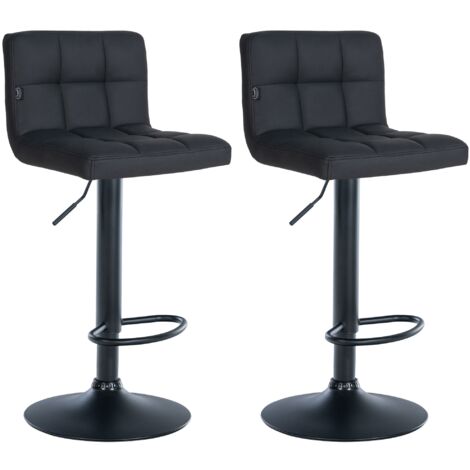 Set de 2 tabourets de bar réglable en hauteur avec couture décorative assise en similicuir noir et pied en métal noir TDB10766 (1/5)
