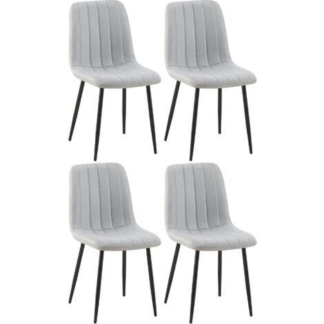 Set de 4 chaises de salle à manger coutures décoratives verticales en tissu gris et pieds métal noir 100001871 (1/5)