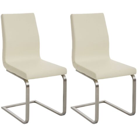Lot de 2 chaises de salle à manger style cantilever en tissu crème pieds forme luge en acier inoxydable 100001598 (1/5)