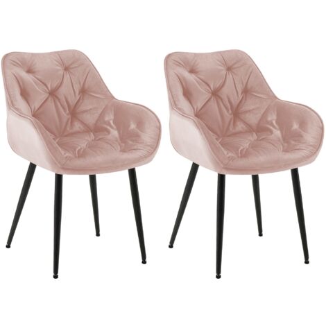 Lot de 2 chaises de salle à manger coutures décoratives en velours rose et pieds en métal noir 100001661 (1/5)