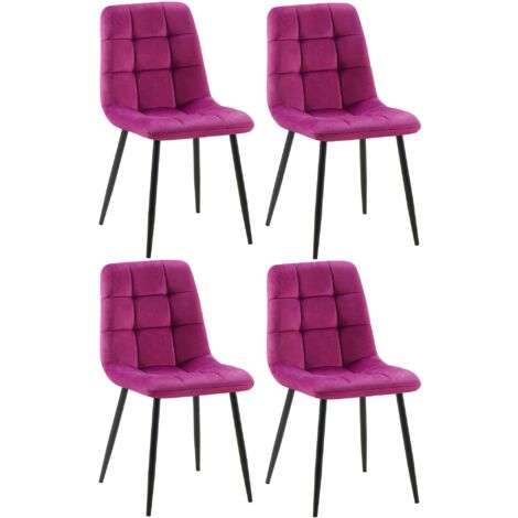 Lot de 4 chaises de salle à manger coutures forme carrées en tissu velours violet pieds en métal noir 100001797 (1/5)