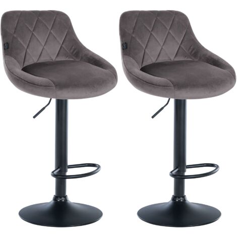 Set de 2 tabourets de bar coutures décoratives losanges assise en velours gris et cadre en métal noir TDB10779 (1/5)