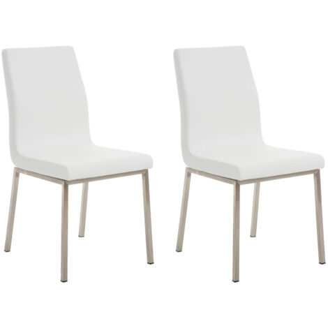 Lot de 2 chaises de salle à manger style épuré en PVC blanc et acier inoxydable 100001609 (1/5)