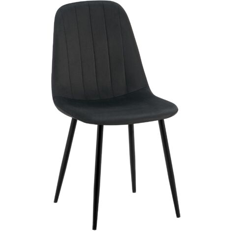 Chaise de salle à manger x1 design moderne coutures verticales velours noir et pieds en métal noir 100001987 (1/5)
