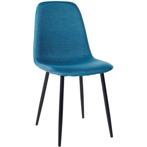 Chaise de salle à manger x1 design simple avec pieds en métal noir assise en tissu bleu 100002070 (1/5)