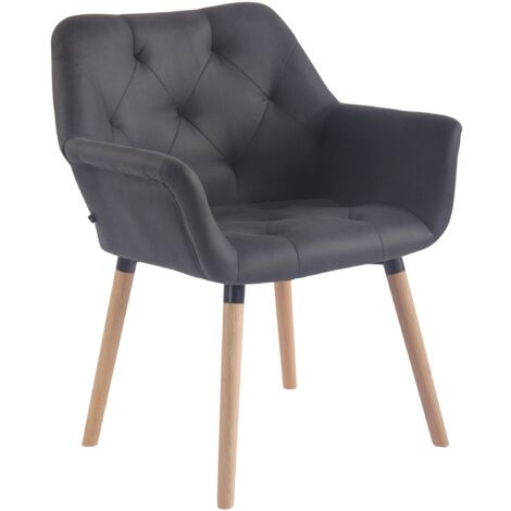 Chaise de salle à manger coutures décoratives stylées en PVC noir piétement de 4 pieds en bois clair 100002003 (1/5)