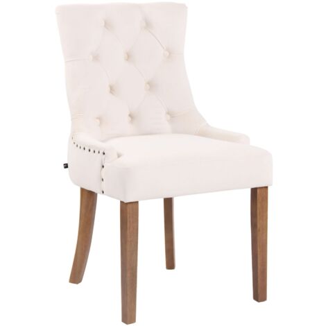 Chaise de salle à manger x1 design antique capitonné en velours crème avec 4 pieds en bois clair 100001943 (1/5)