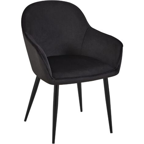 Chaise de salle à manger x1 moderne et confortable en velours noir et pieds en métal noir 100001998 (1/5)