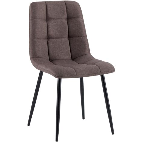 Chaise de salle à manger x1 coutures forme carrées en tissu marron pieds en métal noir 100001975 (1/5)