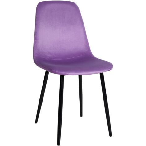 Chaise de salle à manger design simple avec pieds en métal noir assise en velours violet 100002066 (1/5)