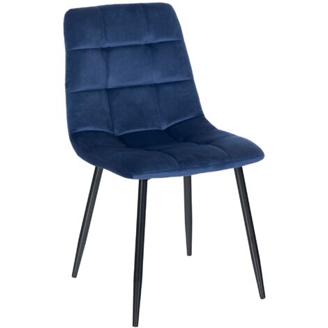 Chaise de salle à manger x1 coutures décoratives carrées en tissu velours bleu et métal noir 100002127 (1/5)