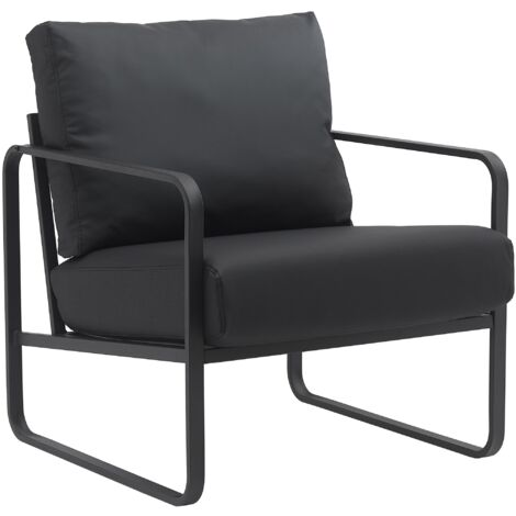 Fauteuil lounge design retro chic en PVC noir et cadre en métal noir mat 100002815 (1/5)