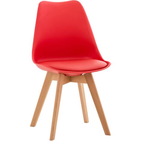 Chaise de salle Ă manger x1 design scandinave en plastique et PVC rouge et pieds en bois clair 100002273 (1/5)