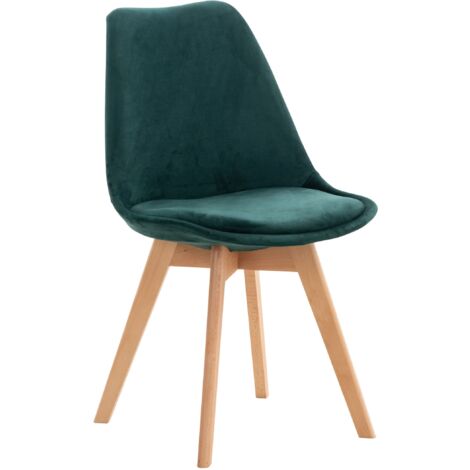 Chaise de salle à manger x1 design scandinave en velours vert et pieds en bois clair 100002288 (1/5)