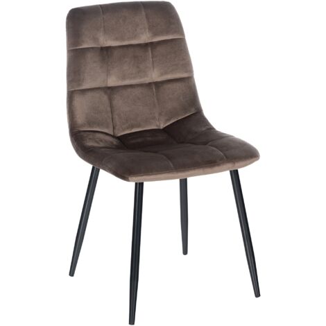 Chaise de salle à manger x1 coutures décoratives carrées en tissu velours marron et métal noir 100002130 (1/5)
