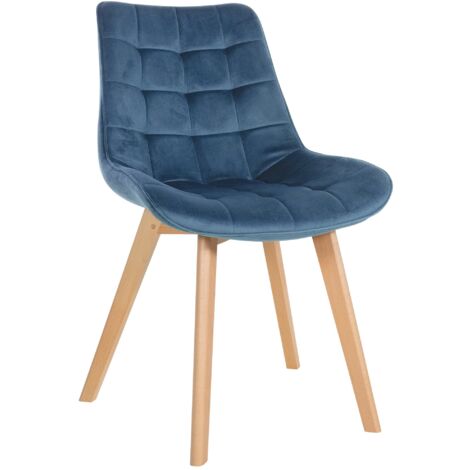 Chaise de salle à manger x1 design scandinave coutures carrées en velours bleu pieds en bois clair 100002185 (1/5)