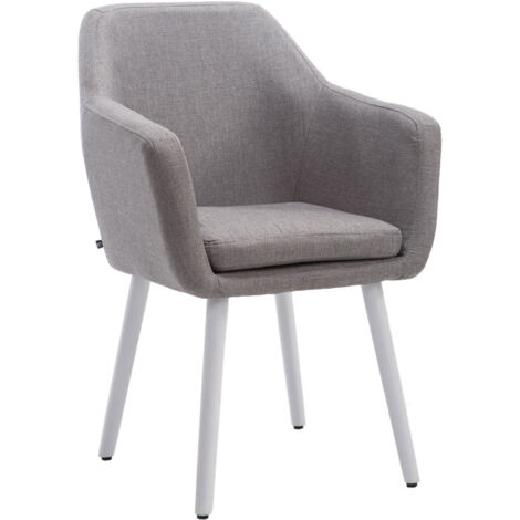Fauteuil de salle à manger x1 en tissu gris rembourrage confortable structure à quatre pieds en bois blanc 100002254 (1/3)