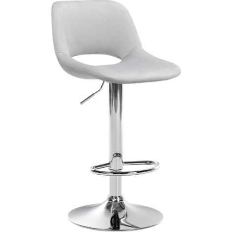 Tabouret de bar chaise haute x1 avec repose-pieds en velours gris clair piètement métallique chromé 100004593 (1/5)