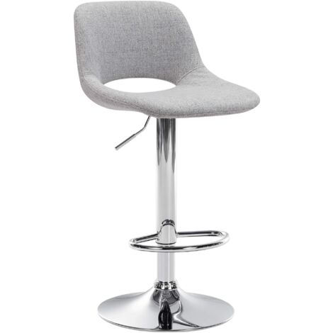 Tabouret de bar chaise haute x1 avec repose-pieds en tissu gris clair piètement métallique chromé 100004612 (1/5)