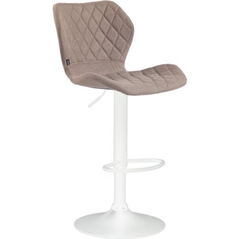 Tabouret de bar x1 avec coutures décoratives en forme de losanges en tissu taupe et métal blanc 100004668 (1/5)