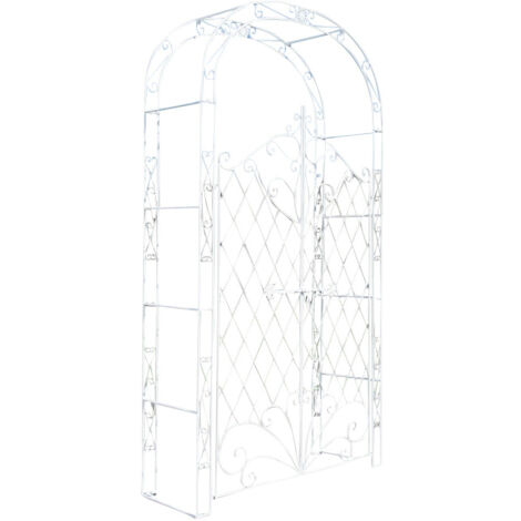 Arche à rosiers avec deux portes plantes grimpantes décoration jardin 220x120 cm en métal blanc vieilli 100003953 (1/5)