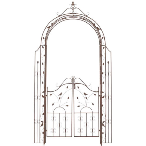 Arche de jardin arcade à rosiers avec portillon décoration jardin 235x100 cm en métal marron vieilli 100003934