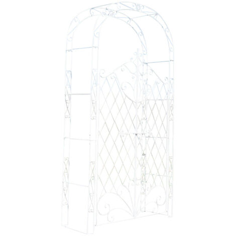 Arche à rosiers avec deux portes plantes grimpantes décoration jardin 220x120 cm en métal blanc 100003954 (1/5)