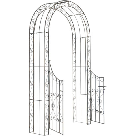 Arche treillis de jardin avec portillon support pour plantes grimpantes métal bronze 100003945