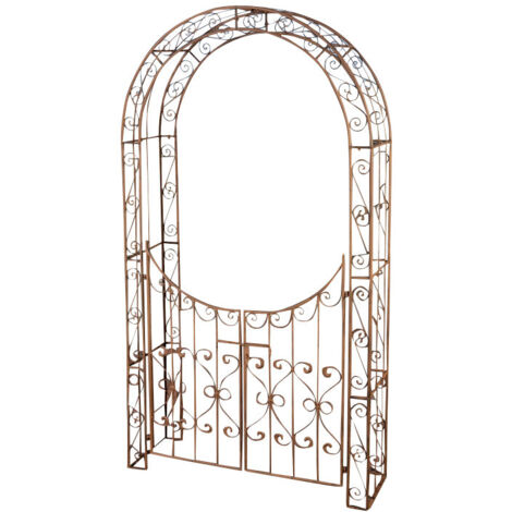 Décoshop26 – Arche de jardin métal marron vieilli avec portillon – Support pour plantes grimpantes – Hauteur 235 cm – Largeur 108,5 cm – 100003944