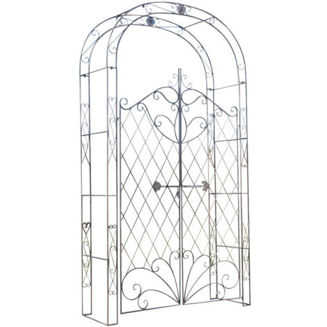 Arche à rosiers avec deux portes plantes grimpantes décoration jardin 220x120 cm en métal bronze 100003951 (1/5)