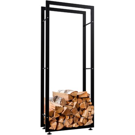 Range-bûches étagère support bois de cheminée 150x60x25 cm métal noir 100003556 (1/5)