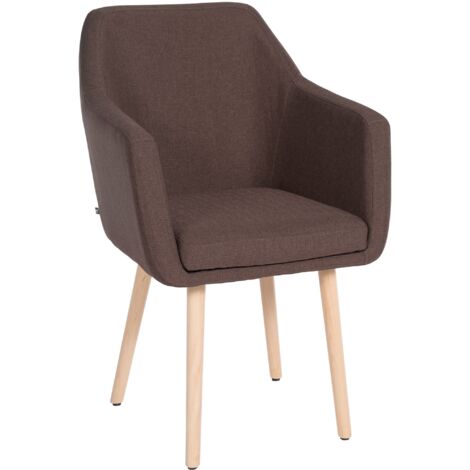 Chaise de salon avec accoudoirs quatre pieds résistants en bois clair assise en tissu marron 100003488 (1/5)