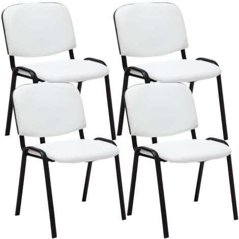 Lot de 4 chaises visiteur empilable zone d'attente en PVC blanc piètement à 4 pieds en métal noir 100003189 (1/3)